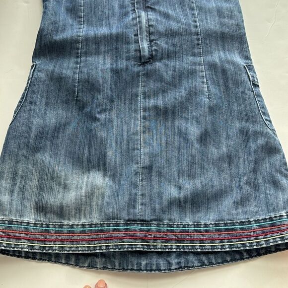 PUMPKIN PATCH Pinafore Dress US Sz‎ 9 Denim Look Lined Zip Pockets Button Trim - Picture 10 of 16